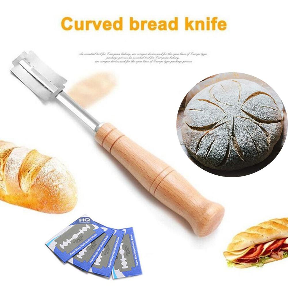 With 5pcs Replacement Blades Arc Curved Bread Lame Cutter Toast Knife Dough Slicer Baking Tools
