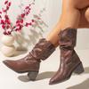 Fashion Block Heel Stack Boots Autumn New Pointed Toe Sleeve Non-slip Wear-resistant Block Heel Mid-leg Boots