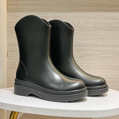 Модные женские резиновые сапоги средней высоты с толстой подошвой, женская водонепроницаемая обувь, зимние женские сапоги для снега с плюшевой подкладкой   Botas De Lluvia