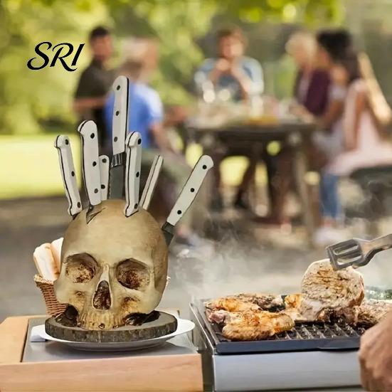 Bone Texture Knife Rack Skull-Shaped Holder with Dark Horror Kitchen Decor Style for Halloween Gothic Stable Unique Gift Fans Movie Prop Accessory
