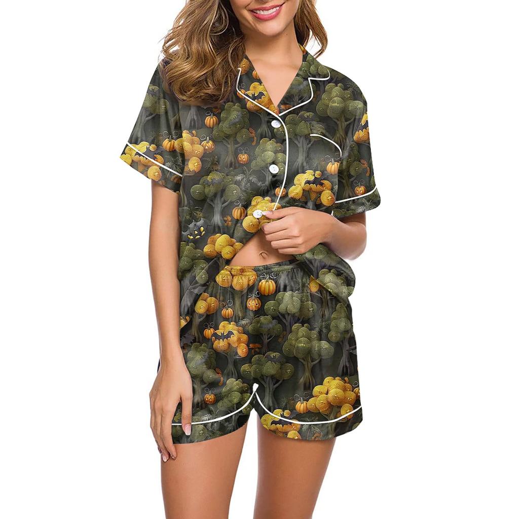 Женский повседневный модный домашний костюм с принтом на Хэллоуин, с коротким рукавом