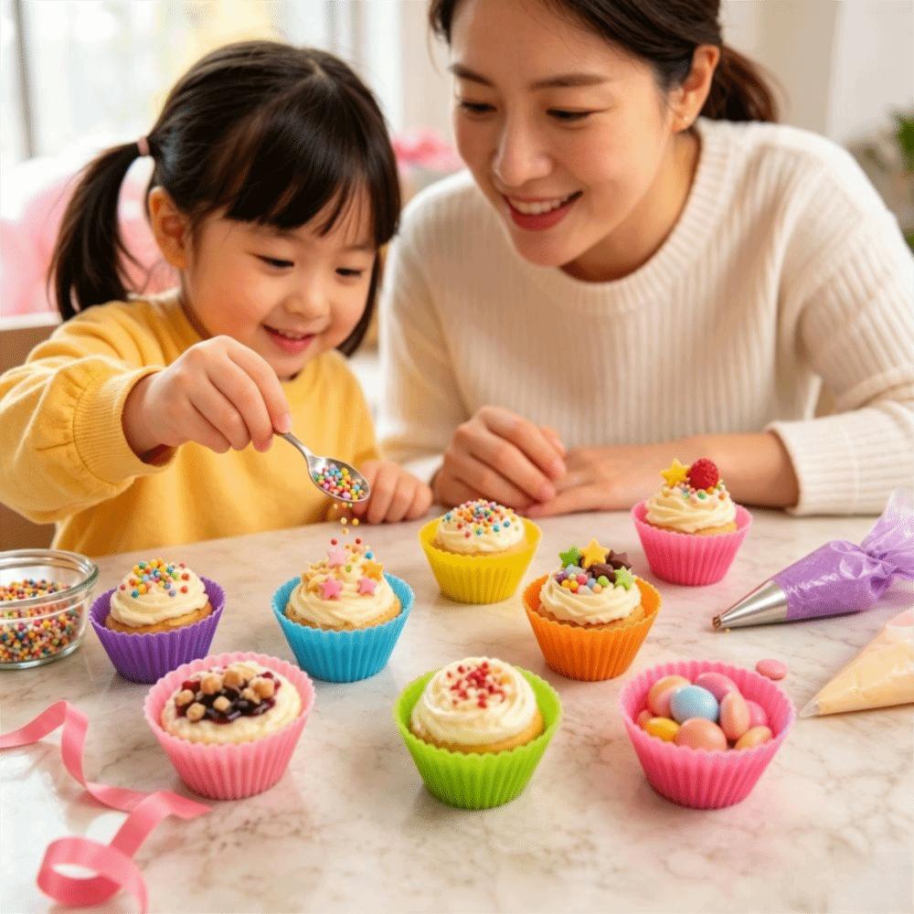 Food Grade Silicone Reusable Cupcake Liners Heat Resistant Muffin Pans Mousse Desserts