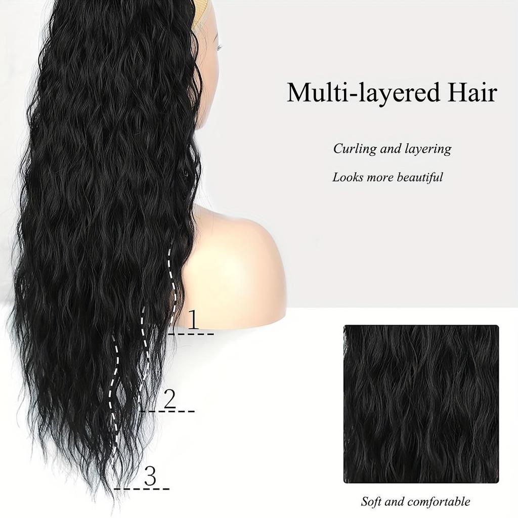 Регулируемые накладные волосы с завязками на завязках - длинные вьющиеся синтетические накладные волосы для женщин - ежедневное использование - подходит для всех типов волос