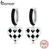 BAMOER 925 Sterling Silver Love Rhombic Lattice Earrings for Women Fashion Black & White Heart Pendant for Girl Wedding Gift