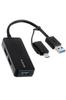 ELECOM USB Fixed 3 Hub, 5Gbps, Type-C Adapter, Cable, Ports, Black, U3H-CAK3005BBK