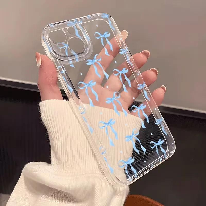 Прозрачный чехол для телефона из ТПУ с дизайном розового банта для Xiaomi 15T 14T Pro 12T 14 13T Pro 11 Lite 4G 5G Poco X7 F7 F6 X6 X5 F5 Pro