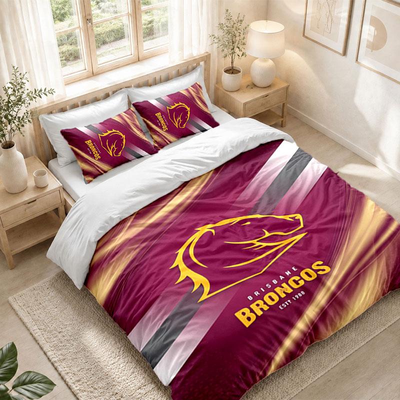 Bedding Set 1 Duvet Cover 2 Pillowcases Brisbane Broncos Print Bedroom Home Decoration