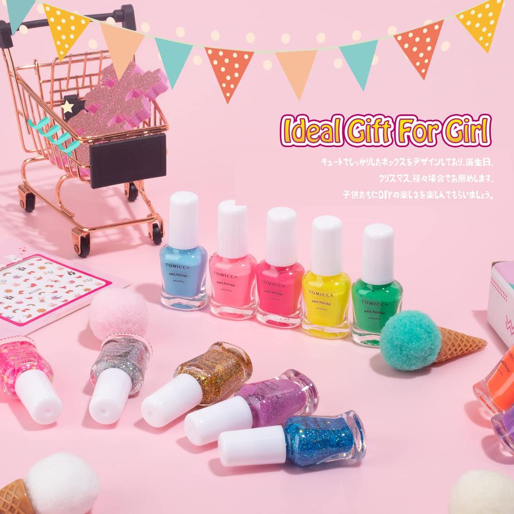 TOMICCA Лак для ногтей Лак для ногтей Лак для ногтей и набор для макияжа для подарка на день рождения для девочек Детский лак, Отслаивающийся лак, Водорастворимый лак, Набор из 12 цветов, Детский,