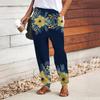 Women 3D Green Rusty Flower Print Pants Lace Up Elastic Waist Loose Trousers Casual Long Pants Trousers with Pockets