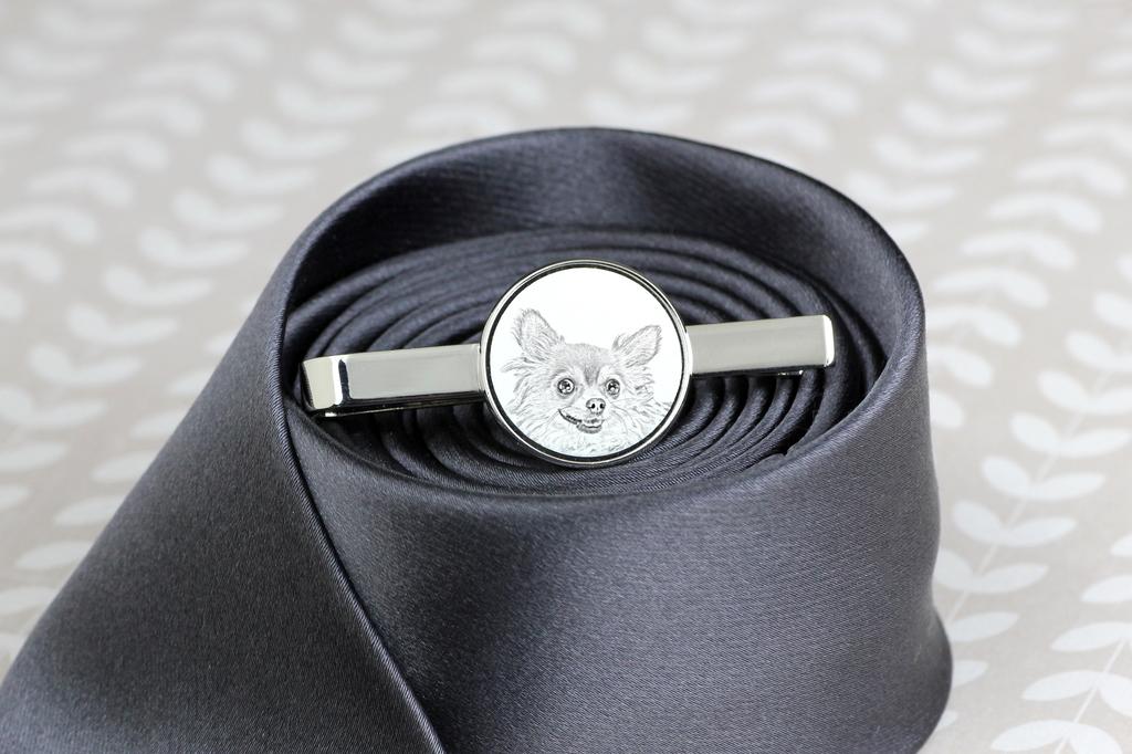 Chihuahua long-haired - tie clip with a dog, personalized tie clip, a unique gift for a man from the Art-Dog brand