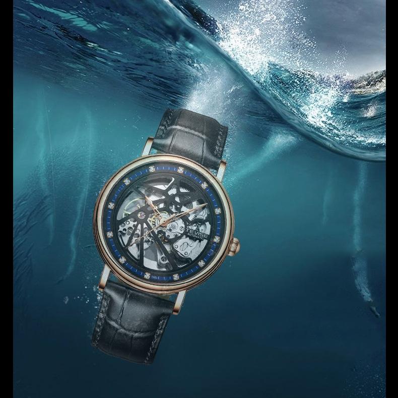 TEVISE повседневные модные часы для мужчин, часы с кожаным ремешком, светящиеся в темноте, автоматические механические часы для мужчин