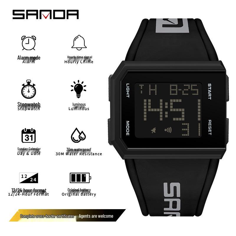 Sanda Модные молодежные многофункциональные цифровые электронные часы