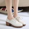 High-heeled Single Shoes Women's Thick Heels Spring and Autumn New Round Head Lace-up Waterproof Table Retro Small Leather Shoes British Style Oxford