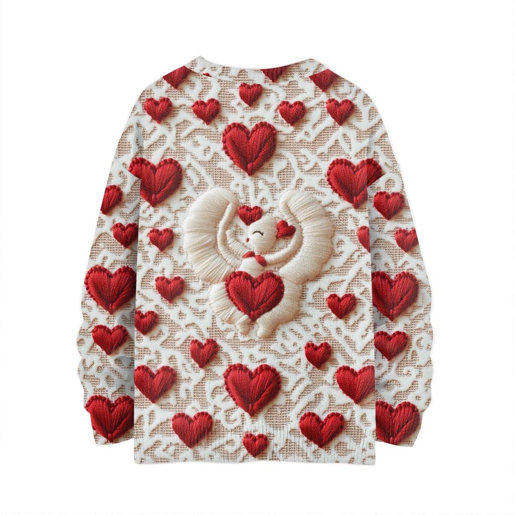 Мужская мода Повседневная кофта с длинными рукавами на День святого Валентина Нежный принтованный свитер с круглым вырезом из шерсти и имитацией цветка Толстовка с капюшоном с круглым вырезом Свободные длинные рукава