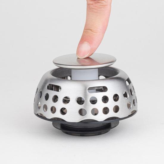 Пробка для слива ванны, улавливатель волос, универсальная, нержавеющая сталь, 2-в-1, нажимная, для ванной комнаты, душа