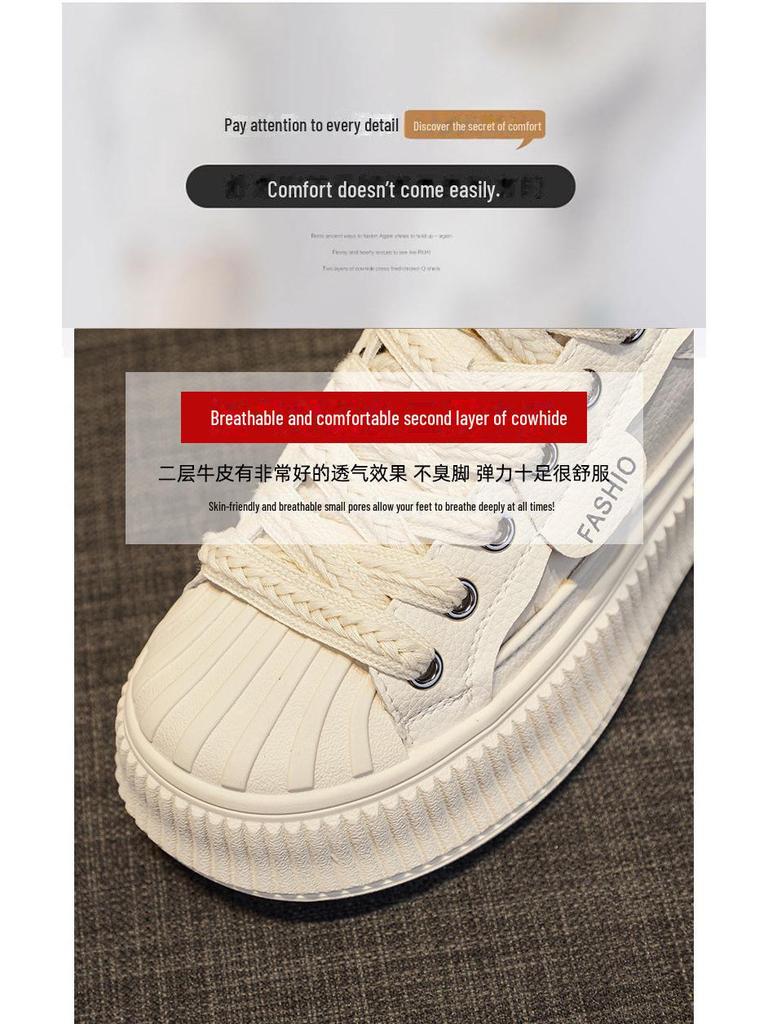 Весна 2025 г. Женские белые кроссовки из натуральной кожи с ракушечным носком и толстой подошвой