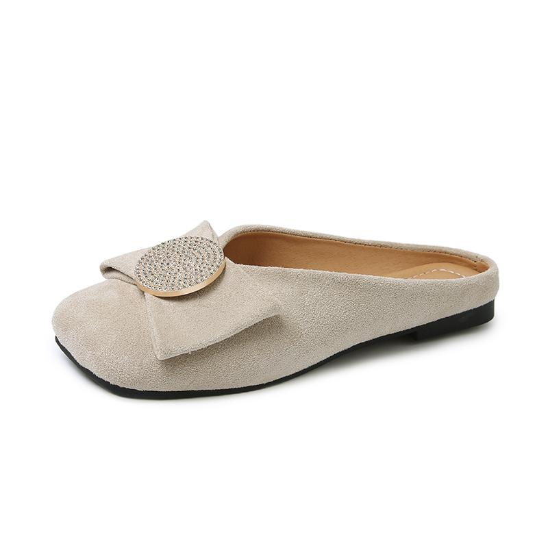 Модные туфли-лодочки с квадратным носком и неглубоким вырезом из коровьей замши, летние новинки, баотоу, хрустальная пряжка, мягкая подошва, противоскользящие, износостойкие, на плоской подошве