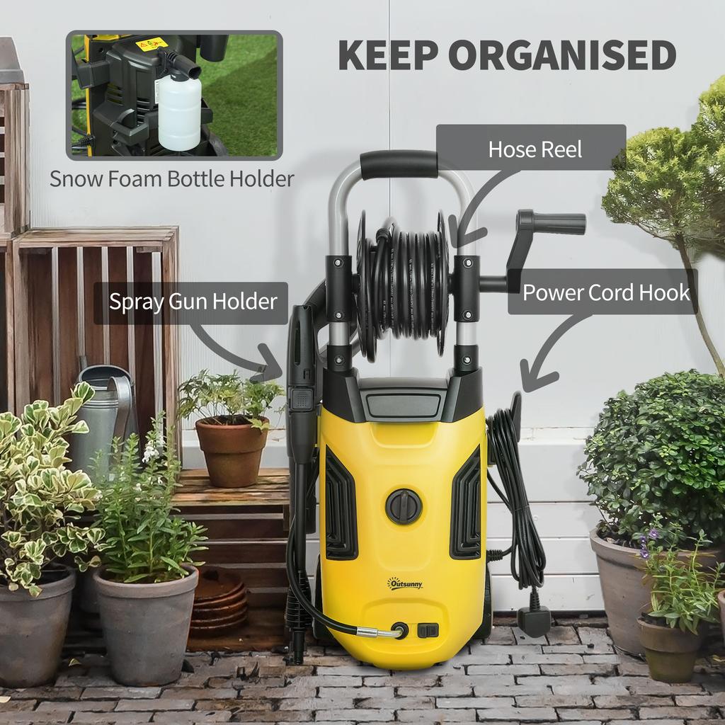 1800W High Pressure Washer, 150 Bar Pressure, 420 L/h Flow, Portable Power Washer Jet Wash Cleaner with Adjustable Nozzle, 6M Hose, Hose Reel