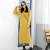 Женское длинное платье-свитер с капюшоном, однотонное, с длинным рукавом, прямое, черный, абрикосовый, хаки, кофейно-желтый