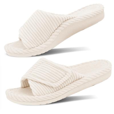 Модные детские женские домашние тапочки с регулируемой поддержкой свода стопы, комнатные тапочки из вельвета на липучке, хлопковые тапочки, мягкая удобная женская обувь