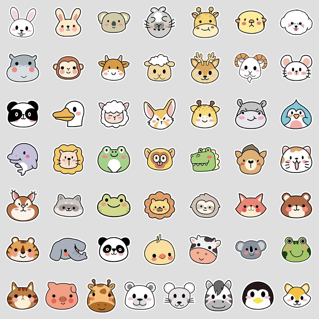 50 Cute Cartoon Animal Graffiti Stickers for Mobile Phones, Water Cups, Waterproof Decorative Stickers, Creative Animal Stickers