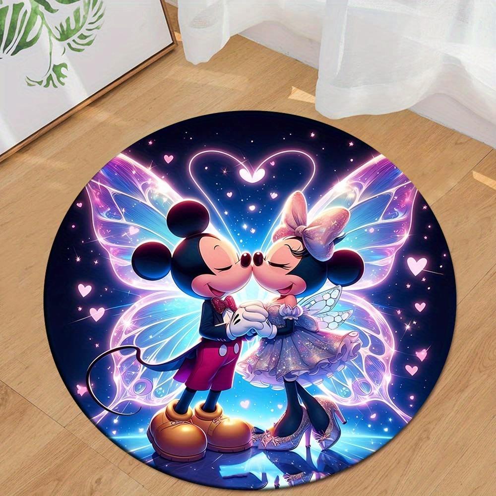1pc Mickey Mouse Minnie&Mickey Round Area Rug , Playroom Bedroom Living Room Indoor Decor Rug , Perfect for Leisure Areas , Bedside , Cloakr