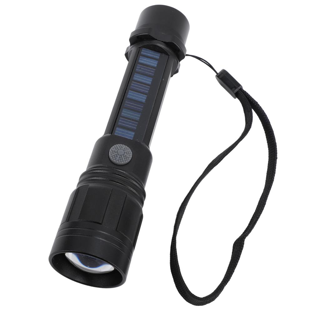 LED Flashlight Zoomable 3 Light Modes USB Or Solar Charge Compass Design Bright Flashlight for Outdoor Adventure Camping