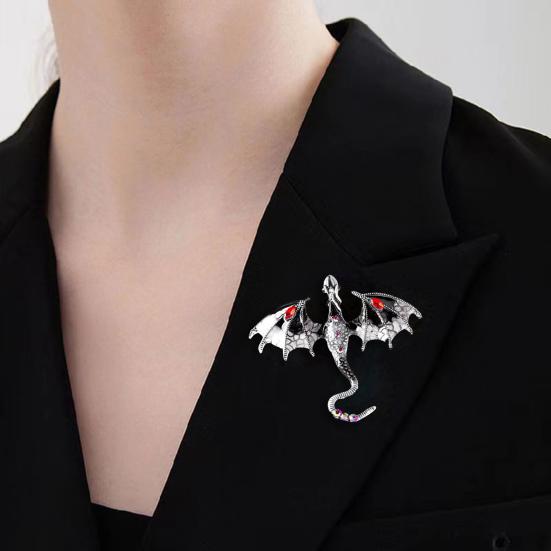 Vintage Oil-Dripping Flying Dragon Brooch Rhinestone Cartoon Enamel Animal Shape Hat