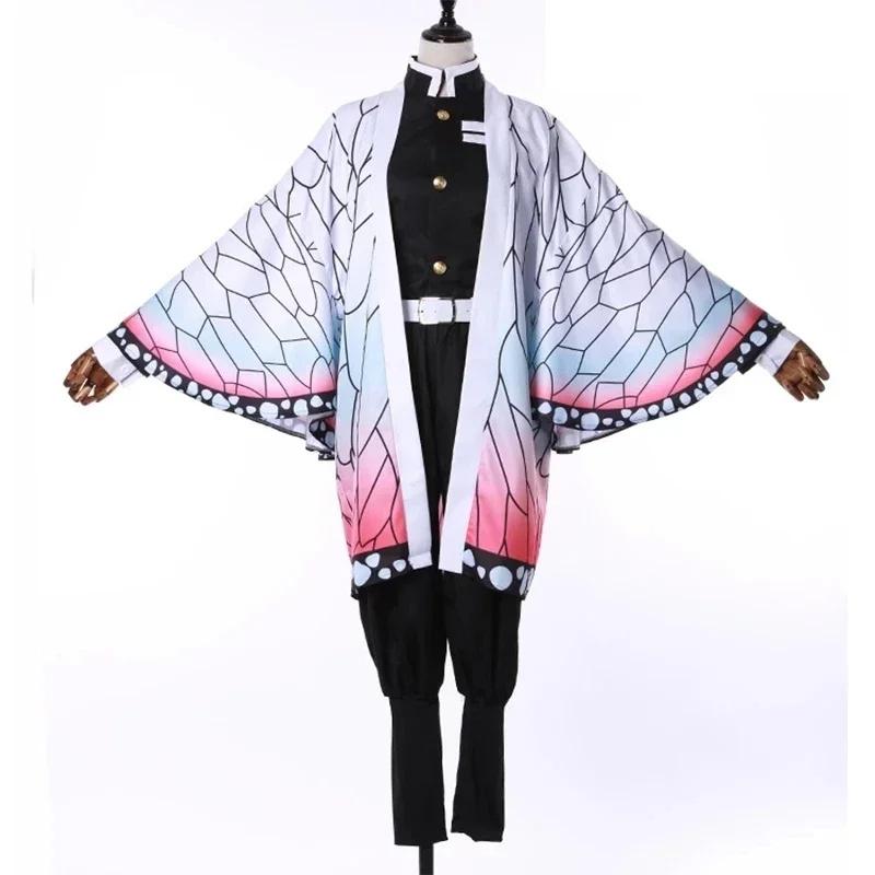 New Shinobu Kochou Anime Cosplay Costume Kanae Women's Uniform Slayer Cloak with Butterfly Clip Adult Kids Halloween Outfit