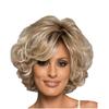 European and American Women‘s Fashion Front Lace Heat Resistant Daily Use Natural Looking Ombre Wig with Fluffy Blonde Short Curls