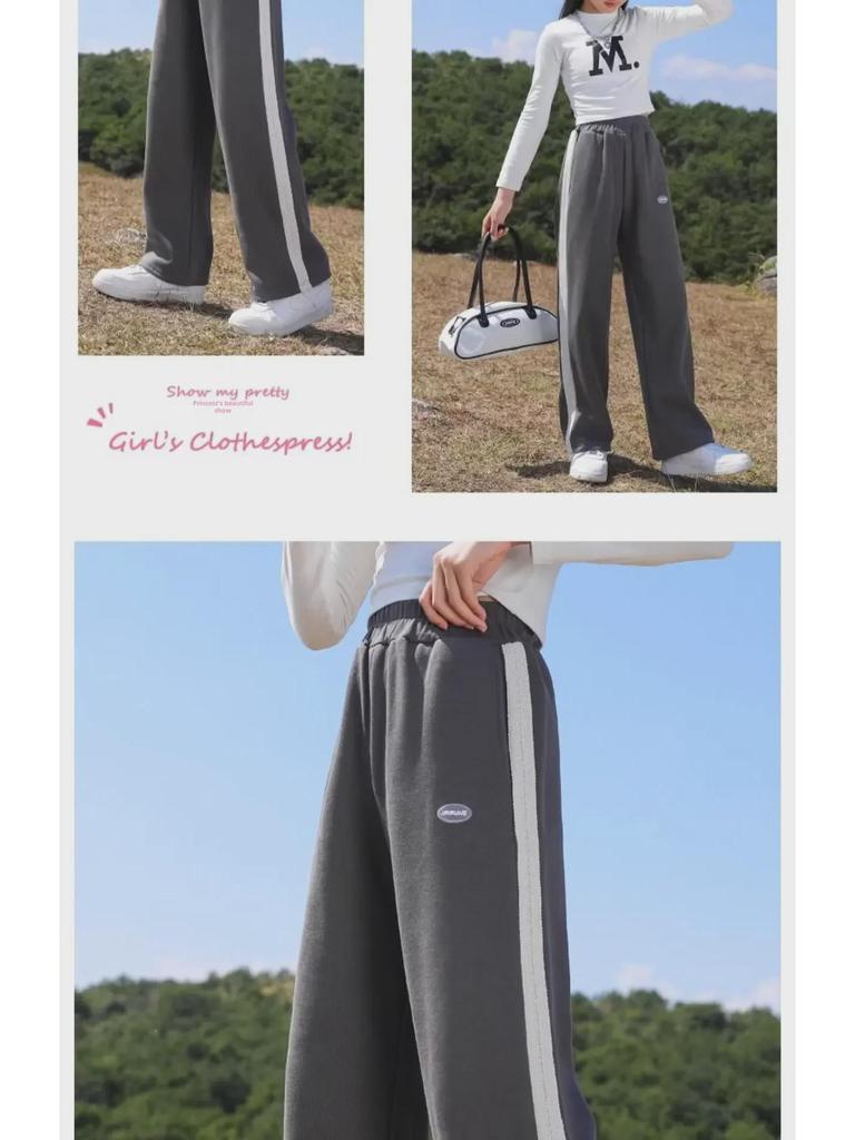 Широкие повседневные прямые спортивные брюки для девочек весна/осень 2024 г.