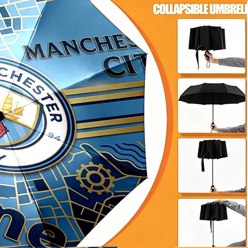Custom Name Personalized Manchester City Print Umbrella, Auto Open Close, 8‑Rib Sturdy Frame, Commute Camping Hiking Use, Birthday Gift