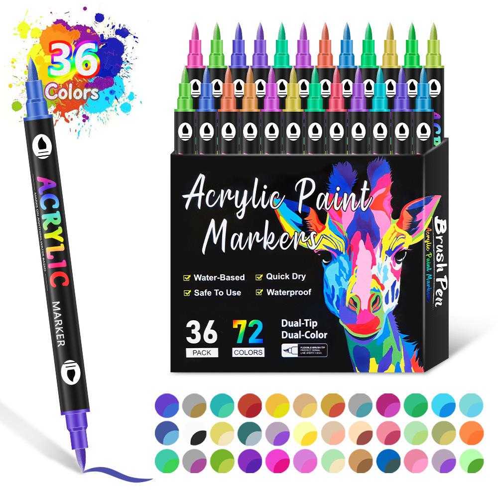 36-Color Dual-Tip Water-Based Acrylic Marker Set for DIY Graffiti