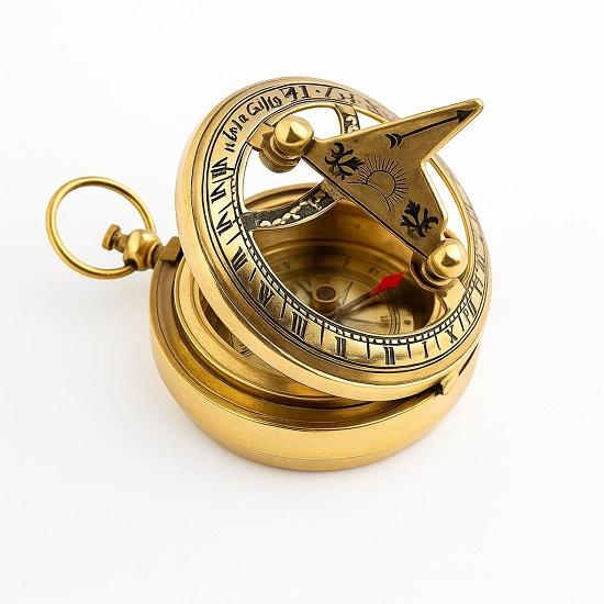 Brass Push Button Direction Sundial Compass Pocket Rustic  Home Decor Gifts 5.08 cm