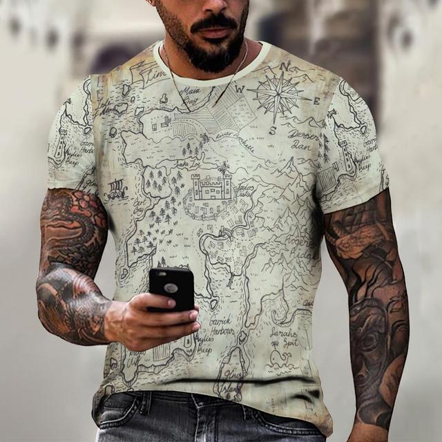Винтажная мужская футболка, рубашка с изображением корабля, топы с принтом компаса, футболки с короткими рукавами, свободная повседневная мужская одежда, повседневная уличная одежда