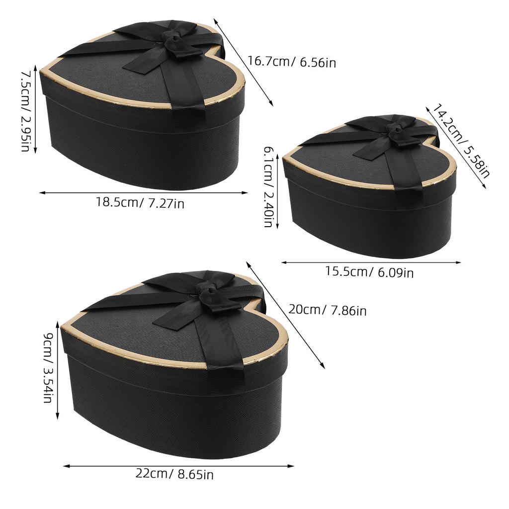 1Set Heart Shaped Gift Box Elegant Cardboard Box for Valentines Birthday Wedding Party Favor Treat Packaging Black