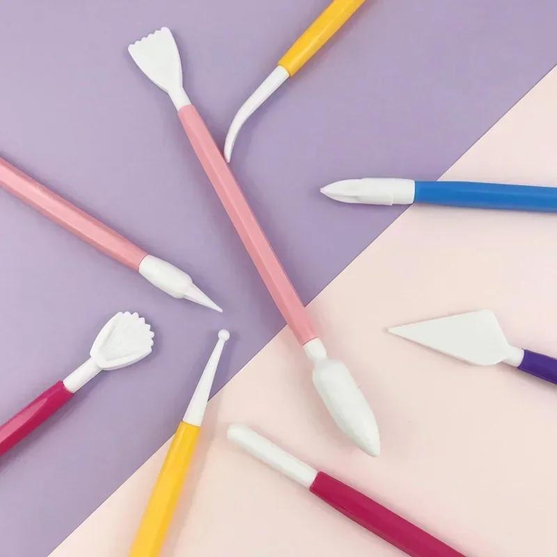 8pcs/set Double Headed Cake Carving Cutter Pen Set Baking Group Fondant Knife Making Cutting Clay Color Soft Diy Tool Odorless