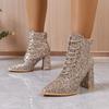 Элегантные женские ботильоны до щиколотки Зимние на шнуровке Удобные ботинки до середины икры Женские больших размеров Сексуальная роскошная обувь на высоком каблуке Женская
