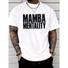 Мужская повседневная футболка с графическим принтом "Mamba Mentality" европейского размера - Легкая 180 г/м², стандартный крой, короткий рукав, круглый вырез, летняя футболка