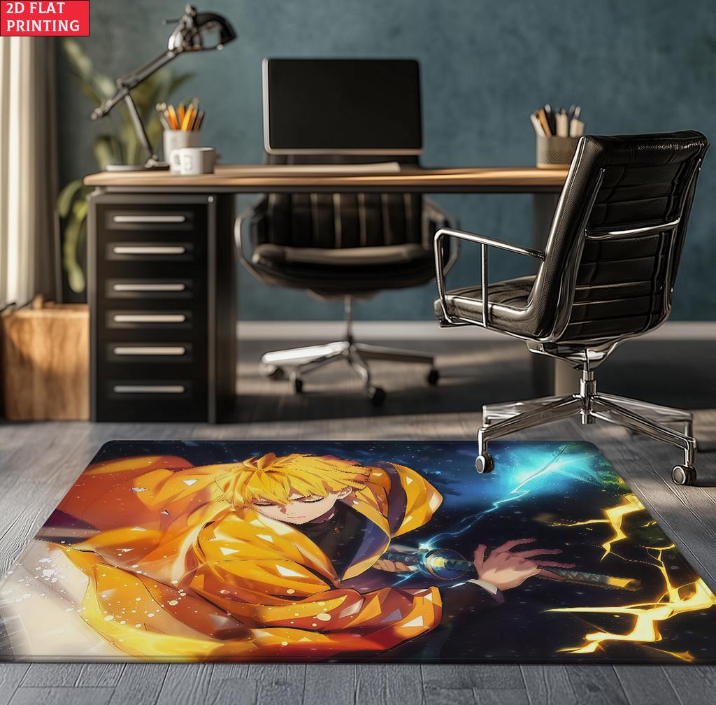 Anime Demon Area Rug, Dark Fire Water Theme Non-slip Floor Mat, Gamer Room Bedroom Decor Carpet, Washable Home Gift