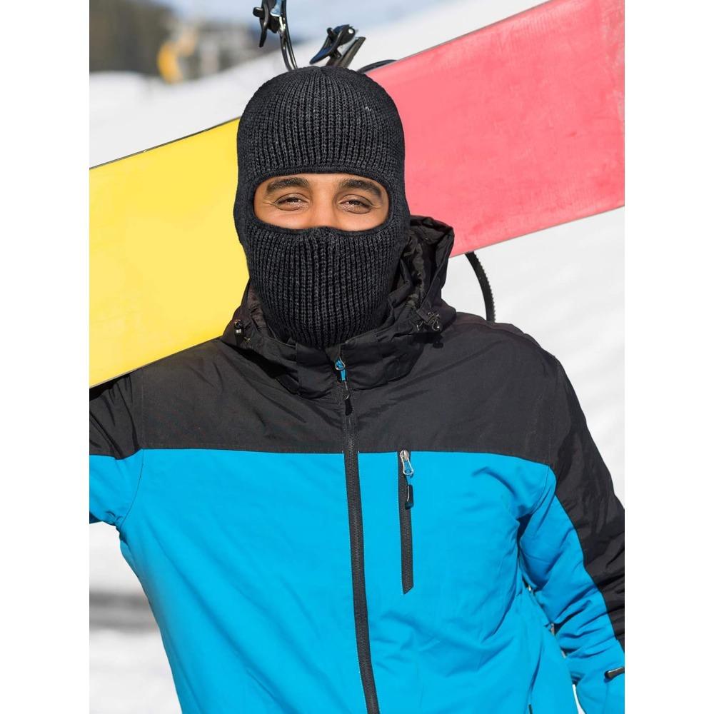 3-Hole Knitted Full Face Cover Ski Mask, Adult Winter Balaclava Warm Knit Full Face Mask for Outdoor Sports