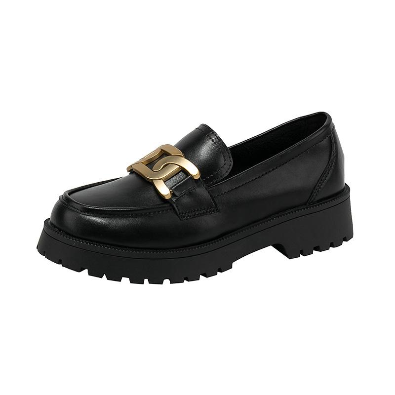 Женские туфли из коровьей кожи British Luffy Shoes Женские туфли на толстой подошве с плоской подошвой, одинарные женские туфли из вулканизированной кожи, большой размер 35-43