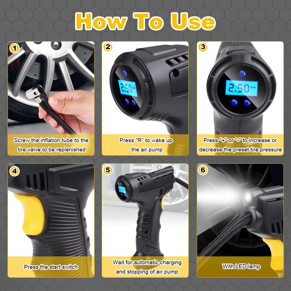 120W Car Air Pump Wireless/Wired Electric Inflatable Pump Portable Air Pump Tire Inflator Digital for Car Bicycle Balls