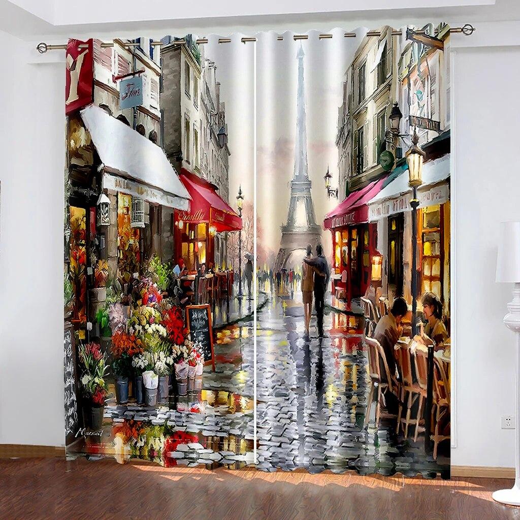 Beautiful Scenery 3D Printing Curtains Circular Flower Type Bedroom Living Room Shading Metal Eyelet Curtains