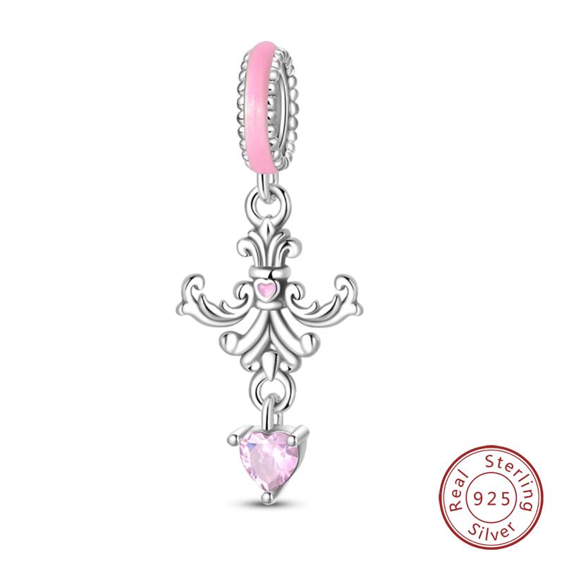 Настоящая медь Розовая серия Шармы-бусины в форме сердца Подходят для оригинальных браслетов Qikaola Сделай сам Украшения на День матери Подарок для мамы