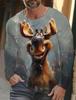 Funny 3D Animal Print Mens T Shirt Hip Hop Trend Harajuku Street Clothes Autumn Loose Top Fashion Cotton Long Sleeve T-shirt Men