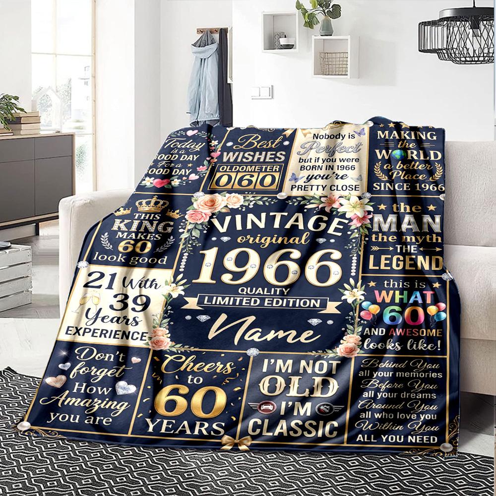 Vintage Celebration Customize Your Name Blanket Ultrasoft For Sofa Couch Office Bed Picnics Four Seasons Universal Warmthful Decor Unique Gift For
