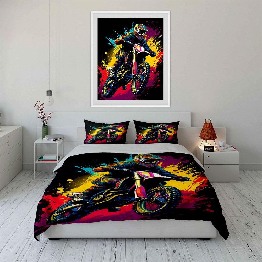 Motorcycle with colorful splashes. Bedding sets Duvet cover sets Duvet covers Pillowcases(1 * Duvet Cover 2 * Pillowcases without duvet insert)