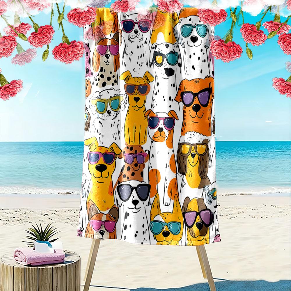Stylish dogs in shades Print beach towel, quick drying, suitable for travel, outdoor sports, jogging, the beach and swimming, gift