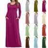 Women's Fashion Casual  Round Neck Long Sleeve Extra Long Dress With Pockets